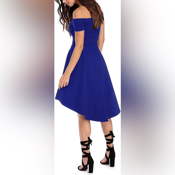 Windsor Womens Off The Shoulder Short Sleeve High Low Cocktail Skater Dress - Picture 2 of 11